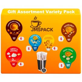 Coffee Creamer Single Serve Variety Pack, Gift Assortment Box, French Vanilla, Irish Cream, Caramel Macchiato, Sweet Cream, Chocolate Caramel, Hazelnut (Box of 48ct/ 6 Different Flavor), for Home, Office, Coffee, Bar, Gift.