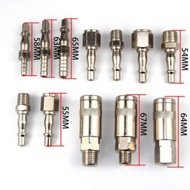 High Key 12pcs Airline Fittings Air Line Hose Compressor Fittings Connectors Quick Coupling Release Set Thread 1/4" 3/8" BSP Male Female