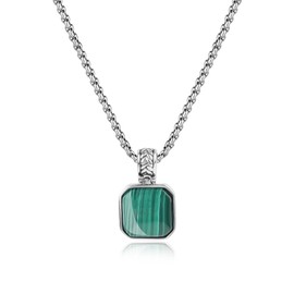 COAI Stainless Steel Box Chain Malachite Necklace for Men 20"