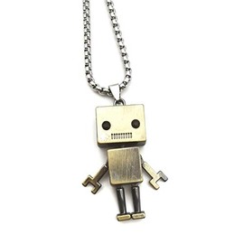 Tiny Cute Robot Necklace for Men, Movable Robot Pendant Necklace with 27.6” Chain, Punk Rock Robot Amulet Necklace, Hip Hop Necklace (Bronze)