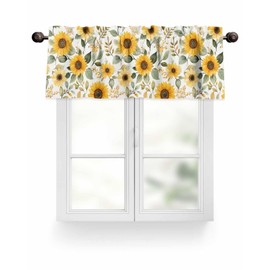 Sunflower Valances for Windows Rod Pocket Valances Farmhouse Window Treatments Spring Summer Botanical Flowers Curtain Drape for Windows Living Room Kitchen Over Sink,42x12in