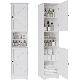 Viaozutis Tall Bathroom Cabinet, Storage Cabinet with 2 Doors & 2 Open Storage Compartments, Adjustable Shelf, for Bathrooms, Kitchens, Entrances, or Bedrooms（White）