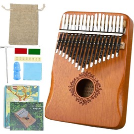 Kalimba 17 Key Mahogany Thumb Piano, Tuned, Scale Engraved, Pre-Tuned, Thumb Piano, Japanese Sheet Musical Music Included, Introduction Manual Included, Thumb Piano with Instrument Set for Beginners