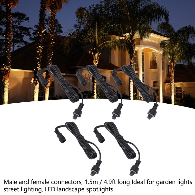 5pcs 4.9ft Deck Light Extension Cable IP67 Waterproof Extension Cord