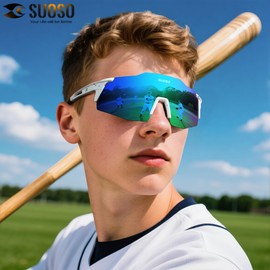 suoso Sports Cycling Sunglasses for Men: Lightweight UV Protection Polarized Sun Glasses for Youth Baseball Softball Running