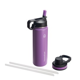 ThermoFlask 24 oz Double Wall Vacuum Insulated Stainless Steel Water Bottle with Spout and Straw Lids, Plum