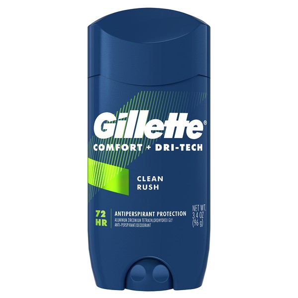 Gillette Antiperspirant Deodorant for Men, Invisible Solid, Clean Rush, 72 Hr. Sweat Protection, 3.4 oz