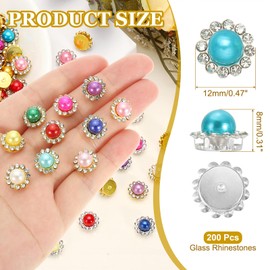 PATIKIL 12mm Sunflower Pearl Sew on Rhinestones, 200 Pcs Rhinestone Sequin Embellishments Crystal Glass Metal Base Flower Claw Rhinestone for Bedazzling Crafting Clothes, Lake Blue