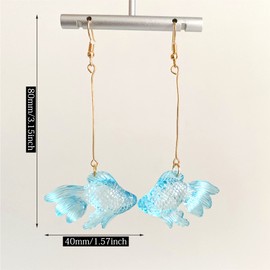 ANDPAI Divertidos y bonitos aretes largos de resina transparente de pez dorado para mujeres y niñas, regalos de joyería, Metal, N/P