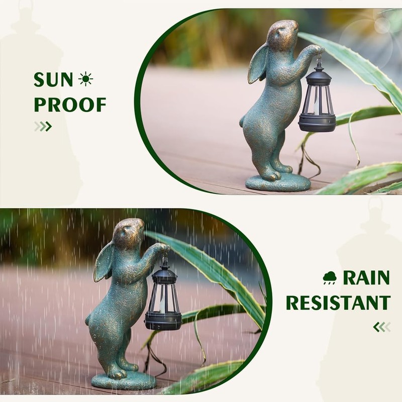 AIXXCUVQ Outdoor Rabbit Garden Ornaments with Solar Lantern Decoration for