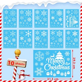 Funnlot 345 Pcs Snowflake Window Stickers Christmas Window Stickers Snowflake 10 Sheets Christmas Snowflake Window Clings Double Sides White Xmas Snowflake Stickers for Window Reusable for Glass