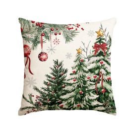 AVOIN colorlife Green Christmas Trees Red Balls Throw Pillow Cover, 18 x 18 Inch Seasonal Winter Holiday Green Cushion Case Decoration for Sofa Couch
