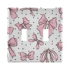 FLildon Bow Pink Wall Plates, Double Toggle Light Switch Cover Wall Plate 2 Gang, Decorator Light Switch Cover, Standard Size Wall Plates for Bedroom Home Decor