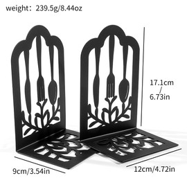 LdawyDE Bookends, Pack of 2 Book Holders 'L' Bookends Cutlery Style Creative Bookend Metal Desktop Standalone Recipe Storage Book Holder for Kitchen Office School Shelf