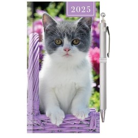 2025 Slim Week to View Diary Slim Diary & Pen, WTV: Kitten & Pupp Diary (Blue)