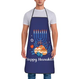 Zkojip Happy Hanukkah Jewish Festival Holiday Aprons Adjustable Bib Aprons Waterproof Cooking Kitchen Chef Apron For Women Men