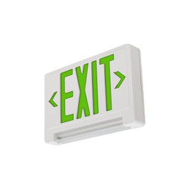 LFI Lights | Compact Combo Green Exit Sign with Emergency Lights | White Housing | All LED | Adjustable Light Bar | Hardwired with Battery Backup | UL Listed | (2 Pack) | COMBOLP-G