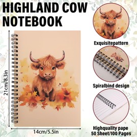 4 Pcs Highland Cow Gifts Set, For Women Cow Lover Includes Highland Cow Keyring Ornaments& Notebook &Pen, Scottish Cows Gifts,For School Teacher Friend Girls Boys Christmas Birthday Graduation