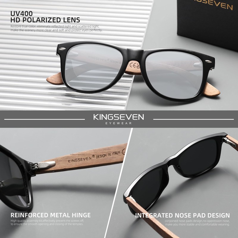 KINGSEVEN New Black Walnut Sunglasses Wooden Polarized Sunglasses Men Glasses