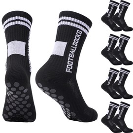 4 Paar Fussball Socken Kinder, Atmungsaktive Anti Rutsch Grip Fussballsocken, Rutschfeste Fußballsocken Kinder Jungen für Fußball Basketball Rugby (DE/NL/SE/PL, Numerisch, 31, 34, Regular, Schwarz)