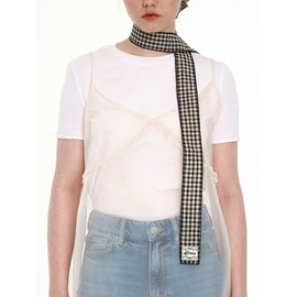Aireve Gingham Check Long Scarf (Black)