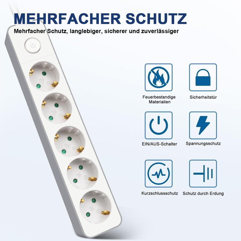 EXTRASTAR Flat Plug Multiple Socket 5-Way Multiple Socket Flat Plug