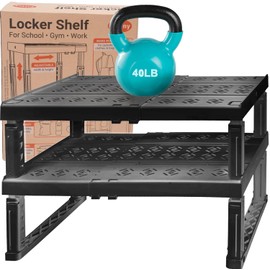 Piffny Adjustable Lokcer/Cabinet Organizer Shelf， Adjustable Width and Height, Ideal Locker for School, Office, and Gym Lockers… (Black 2 Pack New Version)