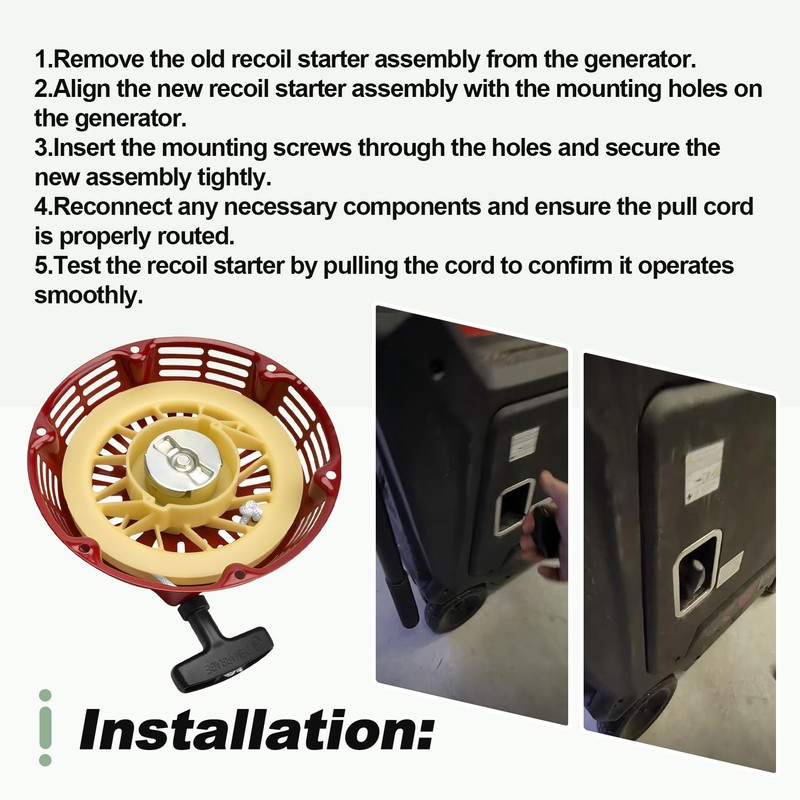 Quctaki Recoil Starter Assembly with Pull Cord Handle and Bolts