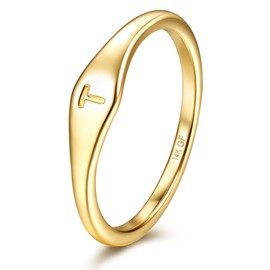 Florideco 14K Gold Filled Ring Gold Initial Ring Dainty Gold Simple Letter Band Rings Signet Stackable Pinky Alphabet Thin Gold Thumb Rings for Women Non Tarnish T8