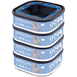 Jumbo Square Refills Disposal Bags Refill Compatible with Genie Diaper Compact, Select Pails (Not Fit Classic),Hold Up to 810 Newborn-Sized Diapers Per Refill,Pack of 4