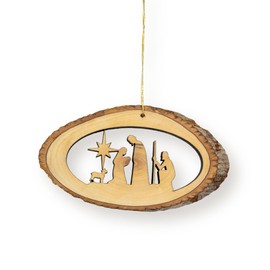 Live Edge Olive Wood Ornaments from The Holy Land of Israel - Nativity with Star & Shepherd Wooden Nativity Ornament, 2.5" x 5.0" Christian Christmas Ornaments for Tree Decorations & Seasonal Decor