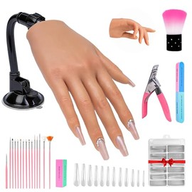 Mano de práctica para uñas acrílicas, maniquí de silicona realista con dedos flexibles para uñas acrílicas, entrenamiento de esmalte de gel, kit compl