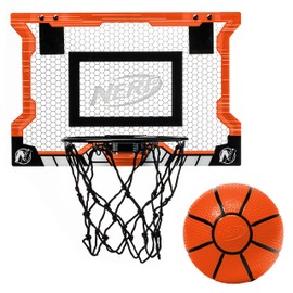 NERF Pro Hoop Kids Basketball Hoop Set - Mini Set with Mini NERF Basketball - Steel Rim Great for Dunking - Over The Door