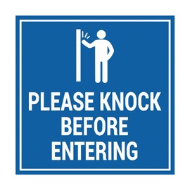 Signs ByLITA Square Please Knock Before Entering Sign with Adhesive Tape (Blue) - Large
