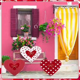 Memorywuu 3 Pcs Valentine's Day Decorations for Home Outdoor, 24'' Pink Heart Wood Porch Standing Love Decor, Romantic Sign for Front Door, Garden, Patio, Home, Happy Valentine's Day Decoration