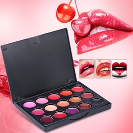 Paleta de brillo de labios 15 colores, kit de maquillaje cosmético con brillos labiales de larga duración, paleta de labiales con aromas, brillo labial multifuncional, acabado brillante y sedoso, pigmentación intensa, fórmula ligera y no pegajosa, i