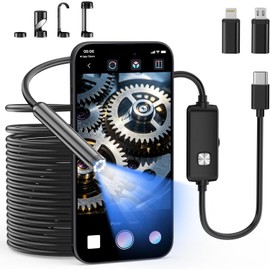 Endoscope Camera with Light, 1920P HD Borescope Inspection Camera | 16.4FT Semi-Rigid Snake Cable and IP67 Waterproof Endoscope with Adjustable LED Lights