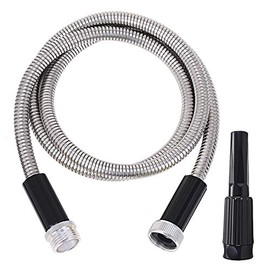 Manguera de agua de metal de 5 pies, manguera de agua de acero inoxidable con boquilla ajustable, ligera, sin enredos y sin torceduras, resistente, alta presión, flexible, a prueba de perros