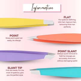 SIVOTE 4-Pack Tweezers Set - Professional Stainless Steel Tweezers for Eyebrows and Facial Hair Removal - Precision Tweezers for Men and Women, Pastel Colors
