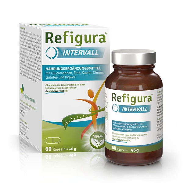 Successful Interval Fasting with Refigura Interval Capsules - Dietary Supplement with Glucomannan, Zinc, Copper, Green Tea, Ginger - Vegetable & Vegan - 60 Capsules in Glass + Free E-Book