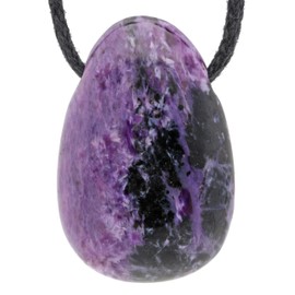 Lebensquelle Plus Charoite Drop Pendant | Drilled Tumbled Stone Pendant with Cotton Cord | High-Quality Gemstone Pendant, Semi Precious Stone, Charoite