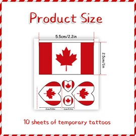 Canada Flag Temporary Tattoos,10 Sheets Canada National Flag Face Tattoo Sticker Waterproof Body Art Sticker for National Day and Patriotic Party Favor Accessories