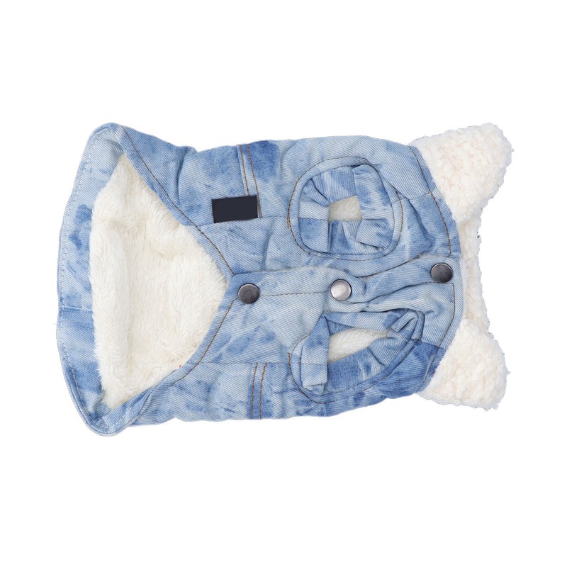 Dog Jean Coat Warm Cold Weather Plush Denim Pet Jacket