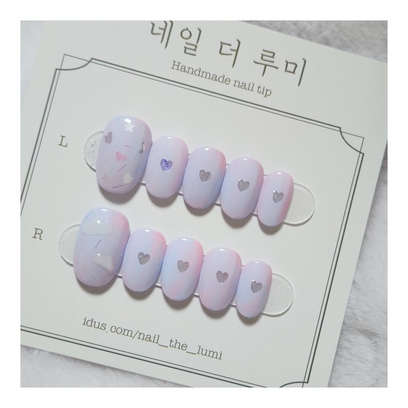Love in the Clouds ☁️ Handmade Nail Tips - Coffin