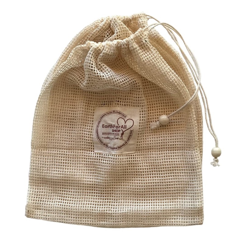 EarthForAll Organic Cotton Mesh Bags Pack of 3 Cream Utility,