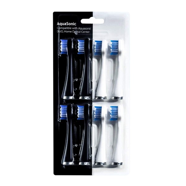 AquaSonic Duo Replacement Brush Heads (8-Pack) - 4 White & 4 Black DuPont Brush Heads