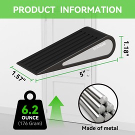 4Pack Rubber Door Stopper Wedge - Black Non-Slip Soft TPR High-Elastic & Zinc Alloy Metal Material Door Stops for Bottom of Heavy Duty Door Wall Protector for Home & School with Self Adhesive Holder