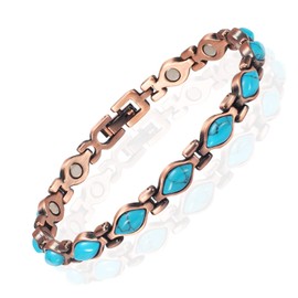 YINOX Magnetic Therapy Arthritis Copper Bracelet for Women, Effectively Relieves Arthritis and Wrist Pain, Inlaid with Turkish Turquoise, Combines Fashion and Health (3500 Gauss) (F)