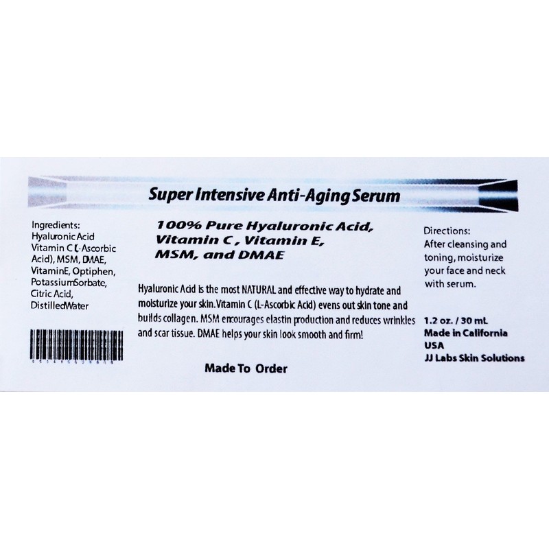 Super Intensive Anti-Aging Serum, 100% Pure Hyaluronic Acid, Vitamin C,