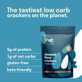 Pepper Almond Flour Crackers by Real Phat Foods - Low Carb, Gluten-Free Keto Crackers - Pack of 3 (Pepper)